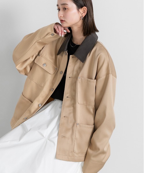 ad thie(アドティエ)の「カラー配色 ツイル ワークオーバージャケット(カバーオール・レディース・アイボリー/カーキ/ベージュ・FREE)」の12枚目の写真