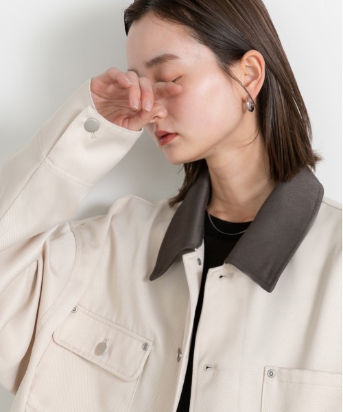 ad thie(アドティエ)の「カラー配色 ツイル ワークオーバージャケット(カバーオール・レディース・アイボリー/カーキ/ベージュ・FREE)」の20枚目の写真