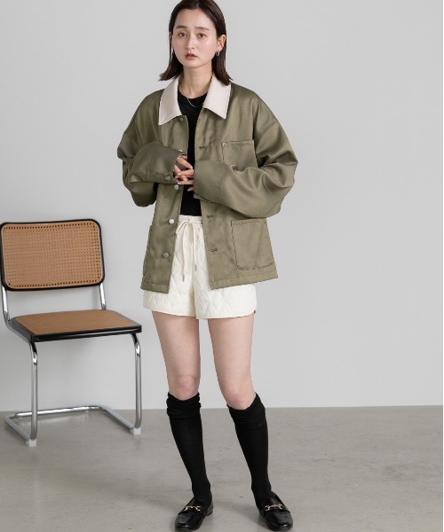 ad thie(アドティエ)の「カラー配色 ツイル ワークオーバージャケット(カバーオール・レディース・アイボリー/カーキ/ベージュ・FREE)」の21枚目の写真