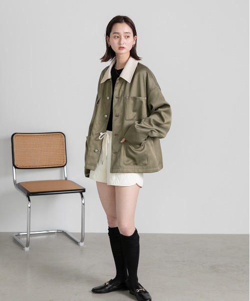 ad thie(アドティエ)の「カラー配色 ツイル ワークオーバージャケット(カバーオール・レディース・アイボリー/カーキ/ベージュ・FREE)」の22枚目の写真