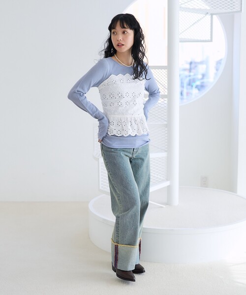 セール】メッシュ ロンT/シアートップス（Tシャツ/カットソー