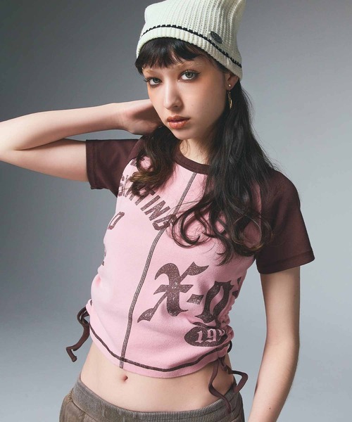 tシャツ PANELED GRAPHIC RAGLAN BABY TEE レディース PANELED GRAPHIC RAGLAN BABY TEE（Tシャツ/カットソー）｜X