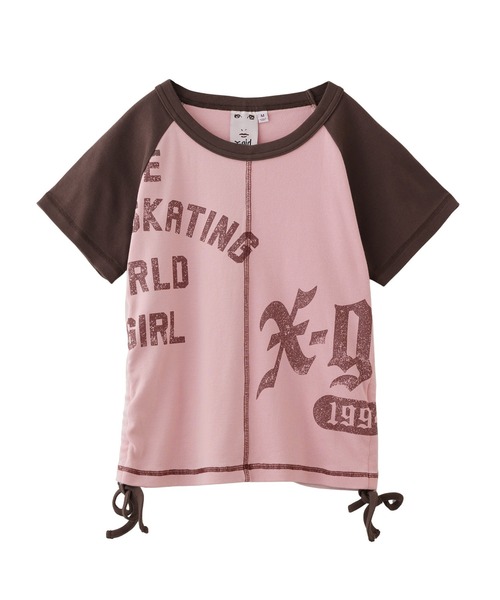 X-girl(エックスガール)の「PANELED GRAPHIC RAGLAN BABY TEE(Tシャツ/カットソー・レディース・ブラック/オリーブ/ピンク・S/M)」の12枚目の写真