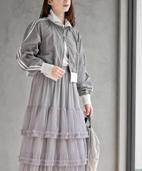 rps（アールピーエス）の「ナイロントラックショートジャケット（ナイロンジャケット・レディース・ブラック/オフホワイト/ライトグレー・フリー）」の6枚目の写真