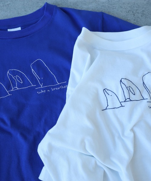 『泡とくじら』 セール】くじらのなかまたち刺繍Tシャツ（Tシャツ/カットソー）｜bulle