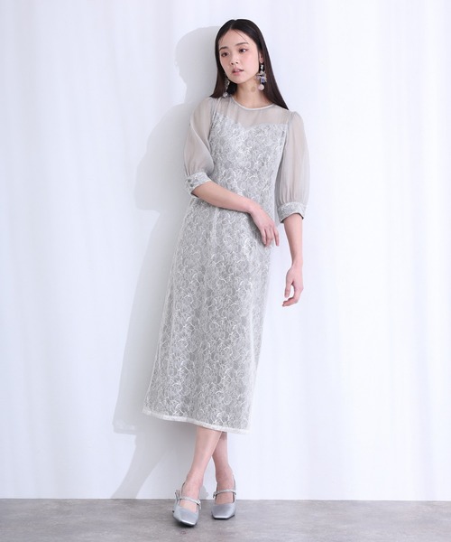 PourVous(プールヴー)の「七分袖&ロング 同窓会 成人式 タイト スパンコール レース お呼ばれ 結婚式 二次会 フォーマル オケージョンドレス パーティー ドレス カフスボタン ウエストリボン 謝恩会 20代 30代(ドレス・レディース・ブラック/ライトブルー・M/L/XL)」の7枚目の写真