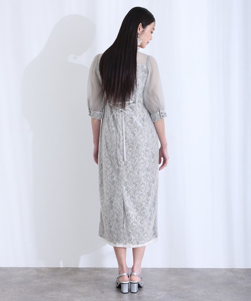 PourVous(プールヴー)の「七分袖&ロング 同窓会 成人式 タイト スパンコール レース お呼ばれ 結婚式 二次会 フォーマル オケージョンドレス パーティー ドレス カフスボタン ウエストリボン 謝恩会 20代 30代(ドレス・レディース・ブラック/ライトブルー・M/L/XL)」の9枚目の写真