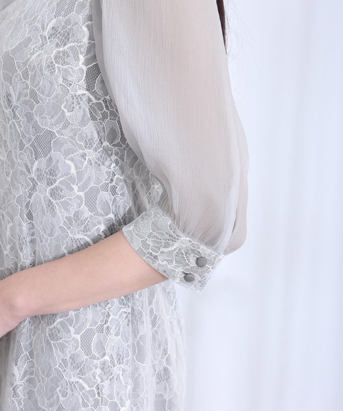 PourVous(プールヴー)の「七分袖&ロング 同窓会 成人式 タイト スパンコール レース お呼ばれ 結婚式 二次会 フォーマル オケージョンドレス パーティー ドレス カフスボタン ウエストリボン 謝恩会 20代 30代(ドレス・レディース・ブラック/ライトブルー・M/L/XL)」の12枚目の写真
