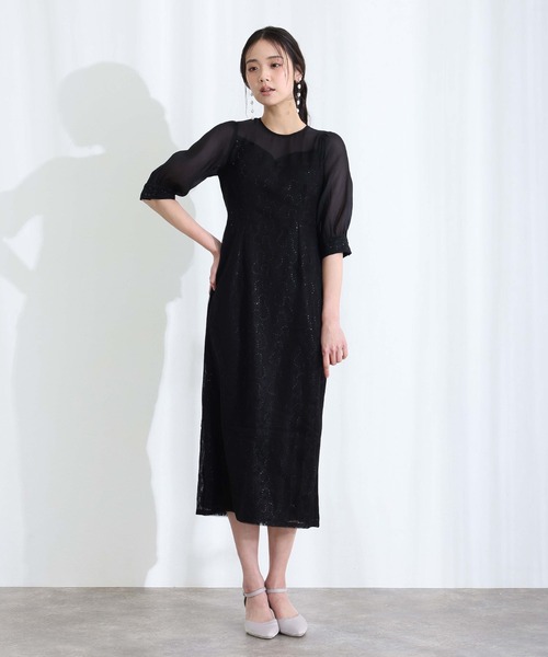 PourVous(プールヴー)の「七分袖&ロング 同窓会 成人式 タイト スパンコール レース お呼ばれ 結婚式 二次会 フォーマル オケージョンドレス パーティー ドレス カフスボタン ウエストリボン 謝恩会 20代 30代(ドレス・レディース・ブラック/ライトブルー・M/L/XL)」の17枚目の写真
