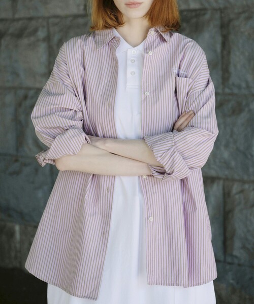 Firsthand（ファーストハンド）の「MA Firsthand/マ ファーストハンド BASIC LOGO STRIPE SHIRT / ベーシックロゴストライプシャツ（シャツ/ブラウス・レディース・サックスブルー/ピンク/ホワイト・FREE）」の3枚目の写真