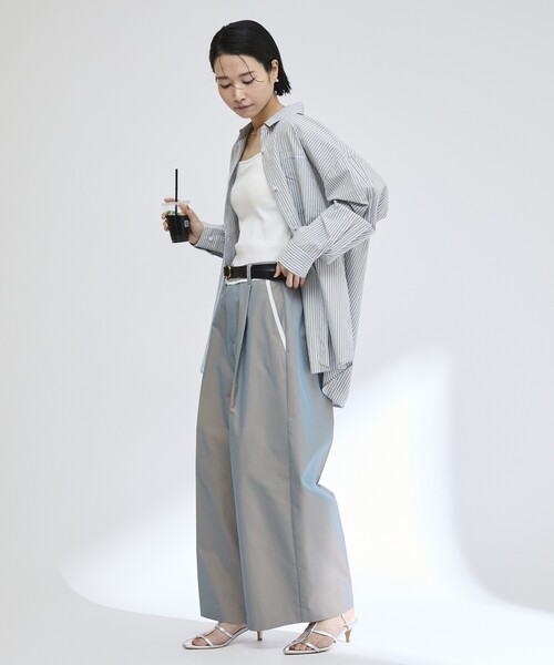 Firsthand（ファーストハンド）の「MA Firsthand/マ ファーストハンド BASIC LOGO STRIPE SHIRT / ベーシックロゴストライプシャツ（シャツ/ブラウス・レディース・サックスブルー/ピンク/ホワイト・FREE）」の6枚目の写真