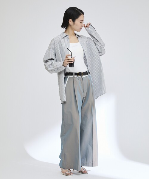 Firsthand（ファーストハンド）の「MA Firsthand/マ ファーストハンド BASIC LOGO STRIPE SHIRT / ベーシックロゴストライプシャツ（シャツ/ブラウス・レディース・サックスブルー/ピンク/ホワイト・FREE）」の9枚目の写真