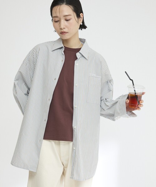 Firsthand（ファーストハンド）の「MA Firsthand/マ ファーストハンド BASIC LOGO STRIPE SHIRT / ベーシックロゴストライプシャツ（シャツ/ブラウス・レディース・サックスブルー/ピンク/ホワイト・FREE）」の11枚目の写真