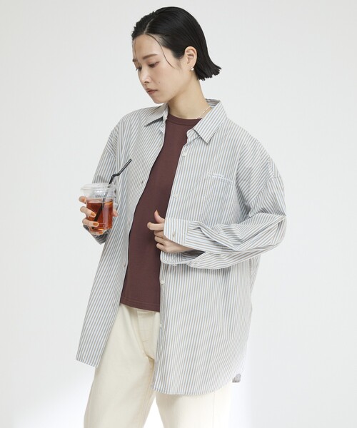 Firsthand（ファーストハンド）の「MA Firsthand/マ ファーストハンド BASIC LOGO STRIPE SHIRT / ベーシックロゴストライプシャツ（シャツ/ブラウス・レディース・サックスブルー/ピンク/ホワイト・FREE）」の12枚目の写真