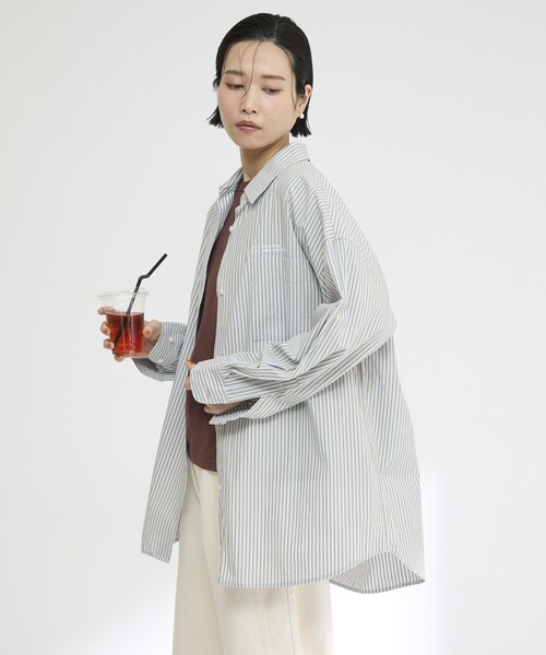 Firsthand（ファーストハンド）の「MA Firsthand/マ ファーストハンド BASIC LOGO STRIPE SHIRT / ベーシックロゴストライプシャツ（シャツ/ブラウス・レディース・サックスブルー/ピンク/ホワイト・FREE）」の13枚目の写真