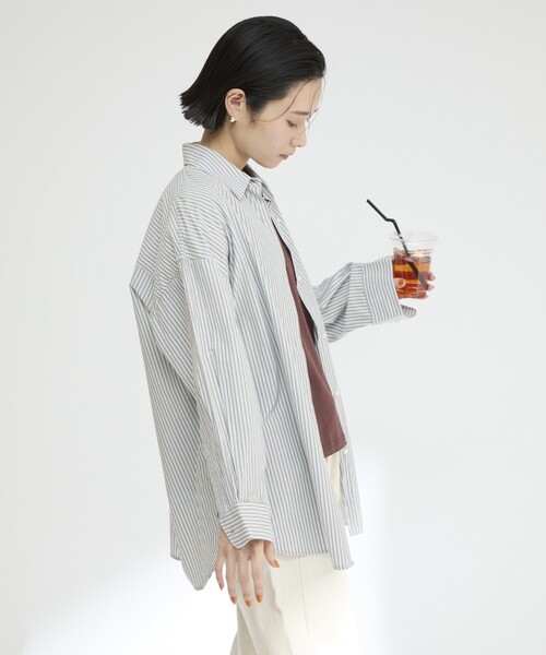 Firsthand（ファーストハンド）の「MA Firsthand/マ ファーストハンド BASIC LOGO STRIPE SHIRT / ベーシックロゴストライプシャツ（シャツ/ブラウス・レディース・サックスブルー/ピンク/ホワイト・FREE）」の16枚目の写真