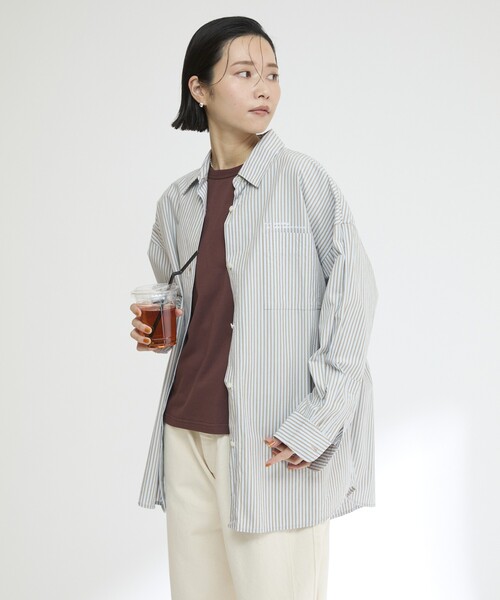 Firsthand（ファーストハンド）の「MA Firsthand/マ ファーストハンド BASIC LOGO STRIPE SHIRT / ベーシックロゴストライプシャツ（シャツ/ブラウス・レディース・サックスブルー/ピンク/ホワイト・FREE）」の17枚目の写真