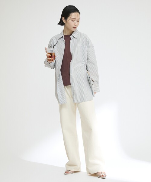 Firsthand（ファーストハンド）の「MA Firsthand/マ ファーストハンド BASIC LOGO STRIPE SHIRT / ベーシックロゴストライプシャツ（シャツ/ブラウス・レディース・サックスブルー/ピンク/ホワイト・FREE）」の20枚目の写真