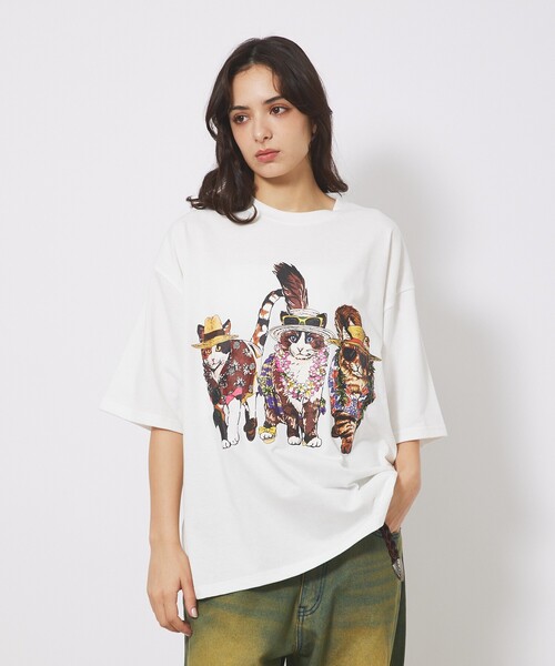 ABAHOUSE(アバハウス)の「【CORISCO/コリスコ】 Animal猫 Tシャツ/アニマルTシャツ(Tシャツ/カットソー・メンズ・ホワイト系その他/ホワイト系その他2/ホワイト系その他3/ホワイト・M/L)」の3枚目の写真