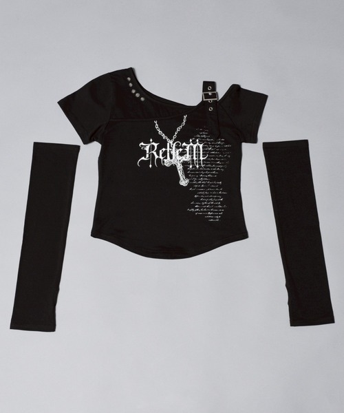 REFLEM/レフレム』アームカバー付きクロップドTシャツ/ハーフ