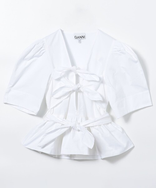 ブラウス シャツ GANNI/ガニー Washed Stretch Cotton Tie Strap / W0378 / ブラウス レディース GANNI/ガニー Washed Stretch Cotton Tie Strap / W0378