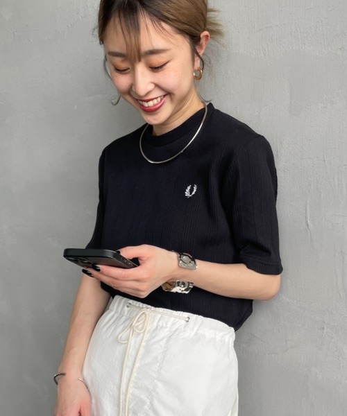 FRED PERRY 別注 ランダムリブ ワンポイント刺繍Tシャツ FRED PERRY/フレッドペリー] 別注 ランダムリブ ワンポイント