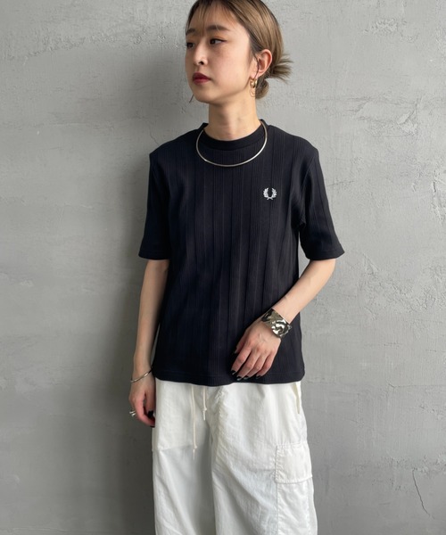 FRED PERRY 別注 ランダムリブ ワンポイント刺繍Tシャツ FRED PERRY [フレッドペリー] 別注 ランダムリブ ワンポイント