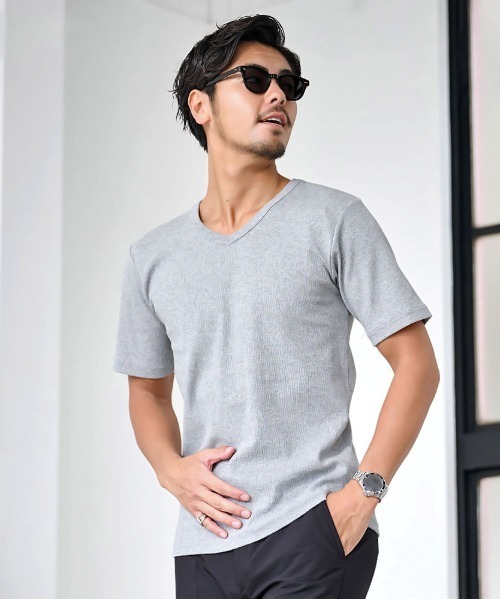 JEMORGAN（ジェーイーモーガン）の「『JEMORGAN LONG JOHNS/ジェーイーモーガンロングジョーンズ』250g/㎡テレコVネック半袖Ｔ【+】（Tシャツ/カットソー・メンズ・ブラック/杢グレー/ホワイト・XL/L/M）」の3枚目の写真