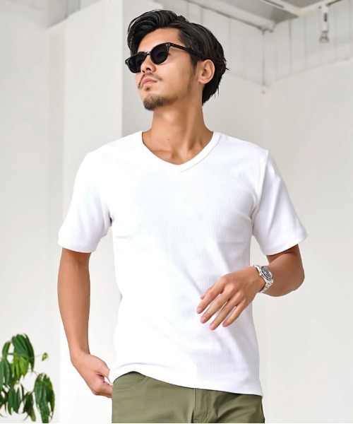JEMORGAN（ジェーイーモーガン）の「『JEMORGAN LONG JOHNS/ジェーイーモーガンロングジョーンズ』250g/㎡テレコVネック半袖Ｔ【+】（Tシャツ/カットソー・メンズ・ブラック/杢グレー/ホワイト・XL/L/M）」の2枚目の写真