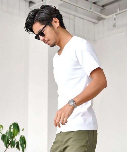 JEMORGAN（ジェーイーモーガン）の「『JEMORGAN LONG JOHNS/ジェーイーモーガンロングジョーンズ』250g/㎡テレコVネック半袖Ｔ【+】（Tシャツ/カットソー・メンズ・ブラック/杢グレー/ホワイト・XL/L/M）」の4枚目の写真