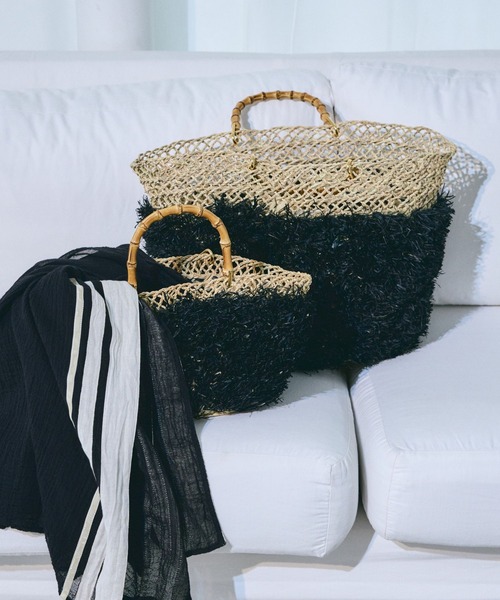 KECH カゴバッグ KECH LeS ESSENTIELS かごバッグ カゴバッグ RAFFIA LEATHER