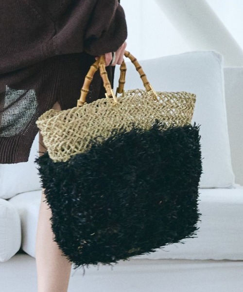 KECH LeS ESSENTIELS（ケッシュルエッセンシャル）の「Chaos(カオス)/【KECH LeS ESSENTIELS】別注フリンジBAG L（かごバッグ・レディース・ブラック・FREE）」の4枚目の写真