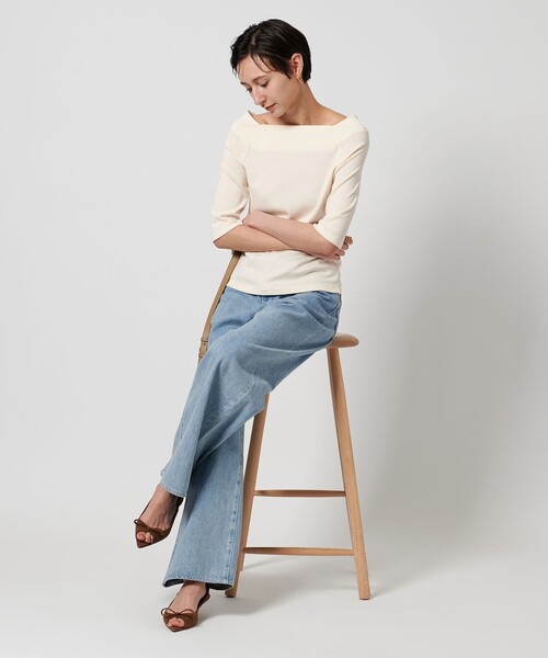 UNITED ARROWS(ユナイテッドアローズ)の「スクープドネック ハーフスリーブ カットソー(Tシャツ/カットソー・レディース・ダークブラウン/ブラック/オフホワイト・FREE)」の5枚目の写真