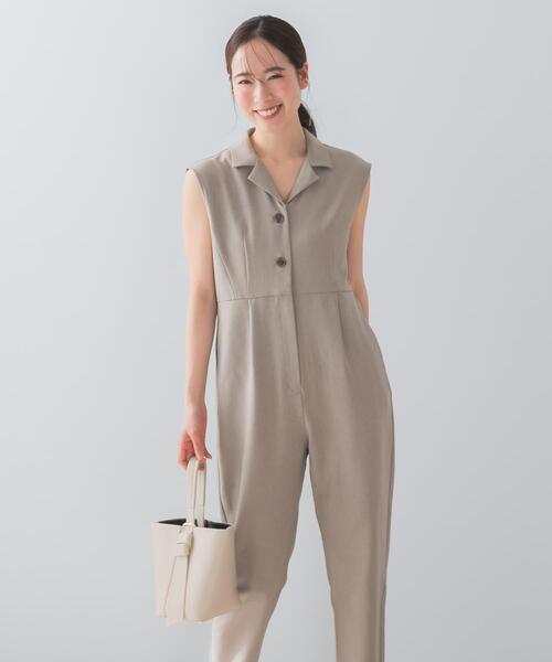 F by ROSSO（エフバイロッソ）の「『UR TECH DRYLUXE』F by ROSSO　オープンカラーオールインワン（サロペット/オーバーオール・レディース・ブラック/モカ/ベージュ・34/36/38）」の15枚目の写真