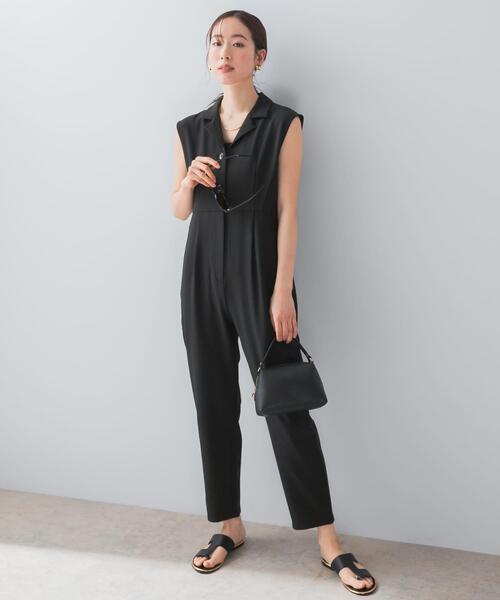 F by ROSSO（エフバイロッソ）の「『UR TECH DRYLUXE』F by ROSSO　オープンカラーオールインワン（サロペット/オーバーオール・レディース・ブラック/モカ/ベージュ・34/36/38）」の7枚目の写真