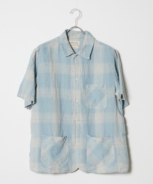 REMI RELIEF（レミレリーフ）の「REMI RELIEF/レミレリーフ リネンチェックS/S SHIRT 半袖シャツ（シャツ/ブラウス・メンズ・サックスブルー系/ネイビー系・L/XL）」の2枚目の写真