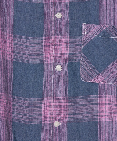 REMI RELIEF（レミレリーフ）の「REMI RELIEF/レミレリーフ リネンチェックS/S SHIRT 半袖シャツ（シャツ/ブラウス・メンズ・サックスブルー系/ネイビー系・L/XL）」の4枚目の写真