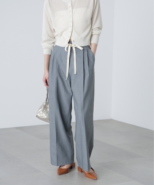 FREE'S MART(フリーズマート)の「◆杉綾リボンベルトワイドパンツ(スラックス・レディース・グレー/ホワイト/ブラウン・SMALL/MEDIUM)」の2枚目の写真