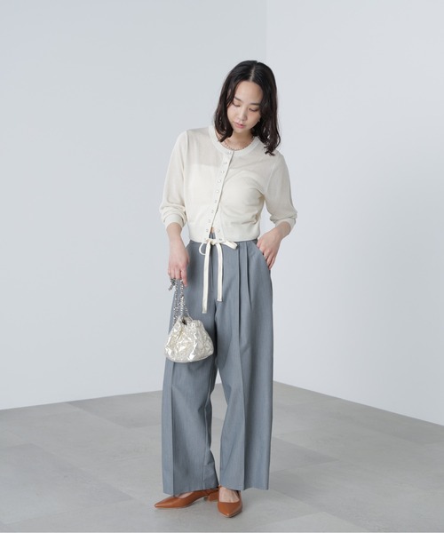 FREE'S MART(フリーズマート)の「◆杉綾リボンベルトワイドパンツ(スラックス・レディース・グレー/ホワイト/ブラウン・SMALL/MEDIUM)」の4枚目の写真