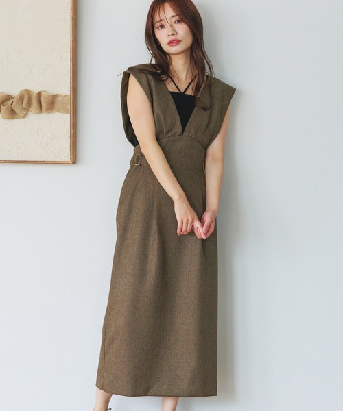 mysty woman（ミスティウーマン）の「ギャザーショルダージャンスカ 497420（ワンピース・レディース・グレー/ベージュ/ブラウン・FREE）」の3枚目の写真