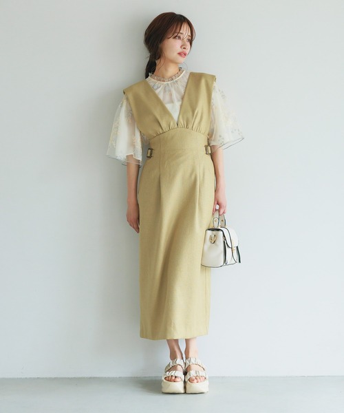 mysty woman（ミスティウーマン）の「ギャザーショルダージャンスカ 497420（ワンピース・レディース・グレー/ベージュ/ブラウン・FREE）」の4枚目の写真