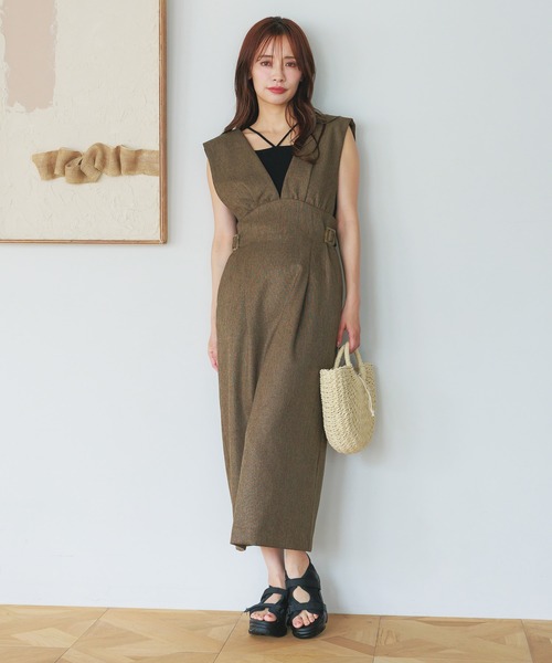 mysty woman（ミスティウーマン）の「ギャザーショルダージャンスカ 497420（ワンピース・レディース・グレー/ベージュ/ブラウン・FREE）」の7枚目の写真