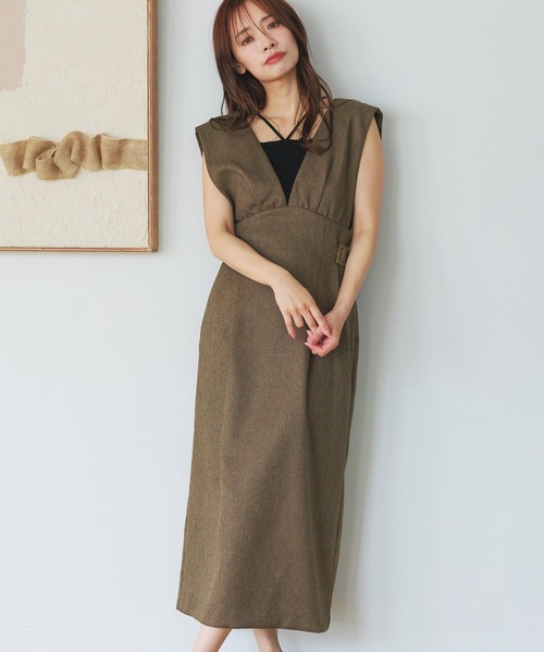 mysty woman（ミスティウーマン）の「ギャザーショルダージャンスカ 497420（ワンピース・レディース・グレー/ベージュ/ブラウン・FREE）」の8枚目の写真