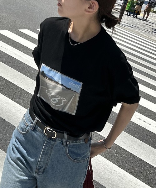 VENCEEXCHANGE(ヴァンスエクスチェンジ)の「綿天竺フォトハリツケTシャツ(Tシャツ/カットソー・レディース・その他1/オフホワイト/ブラック・FREE)」の2枚目の写真