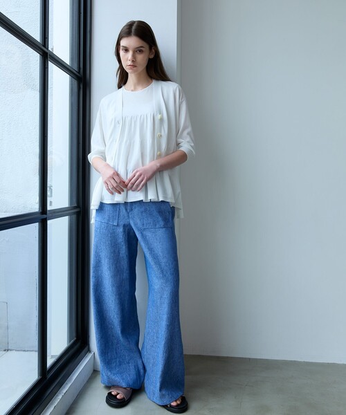 近年モデル EPOCA エポカ ワイドパンツ ホワイト ガウチョ 38 リネン混 VERY NaVY2025年6月号掲載】リネンコットンデニム ワイドパンツ