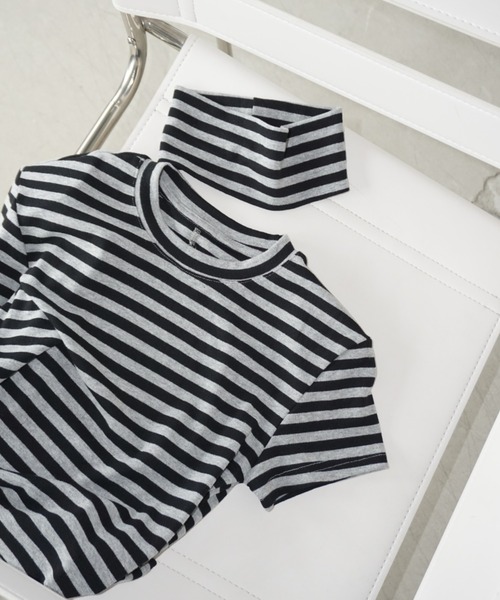 tシャツ 「LONSLAN」 ヘアバンド付き バックオープンボーダーTシャツ LONW25s042 レディース LONSLAN】 ヘアバンド付き バックオープンボーダーTシャツ