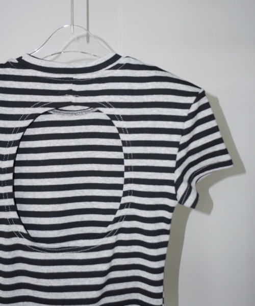 tシャツ 「LONSLAN」 ヘアバンド付き バックオープンボーダーTシャツ LONW25s042 レディース LONSLAN】 ヘアバンド付き バックオープンボーダーTシャツ