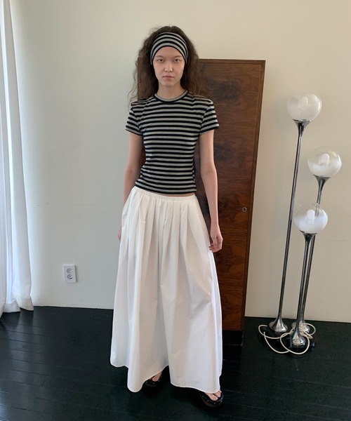 tシャツ 「LONSLAN」 ヘアバンド付き バックオープンボーダーTシャツ LONW25s042 レディース LONSLAN】 ヘアバンド付き バックオープンボーダーTシャツ