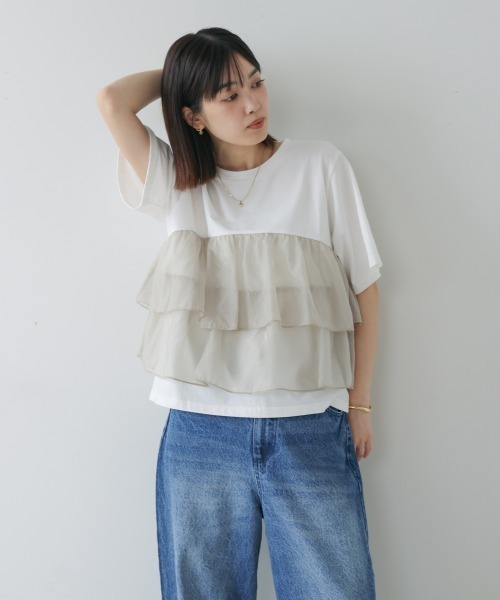 Bou Jeloud（ブージュルード）の「オーガンジードッキング半袖Ｔシャツ（Tシャツ/カットソー・レディース・ブラック/オフホワイト・38）」の3枚目の写真