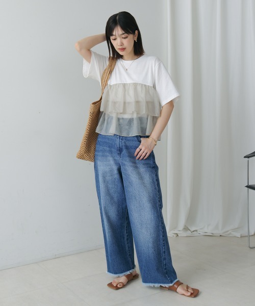 Bou Jeloud（ブージュルード）の「オーガンジードッキング半袖Ｔシャツ（Tシャツ/カットソー・レディース・ブラック/オフホワイト・38）」の4枚目の写真